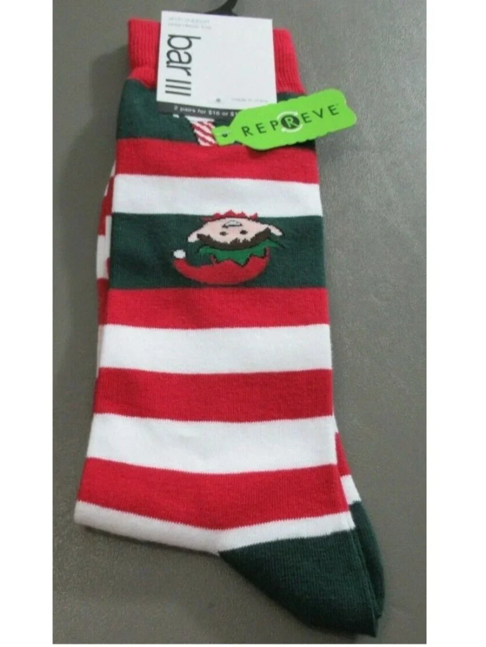 Bar III Men's 1-Pair Casual Novelty Socks, Candy Cane Elf Stripe, Shoe Size 7-12